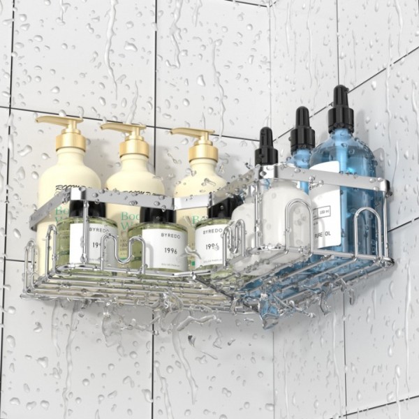 stusgo 3 Pack Corner Shower Caddy, Corner Shower Shelf with 18 Hooks, Stainless Steel Adhesive Shower Organizer Corner Shower Shelves for Bathroom Storage (Silver)