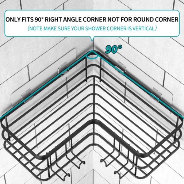 stusgo Corner Shower Caddy 2 Pack, Bathroom Shower Organizer Shelves, No Drilling Corner Shower Shelves Shampoo Holder with 8 Hooks and 6 Adhesives (Black)