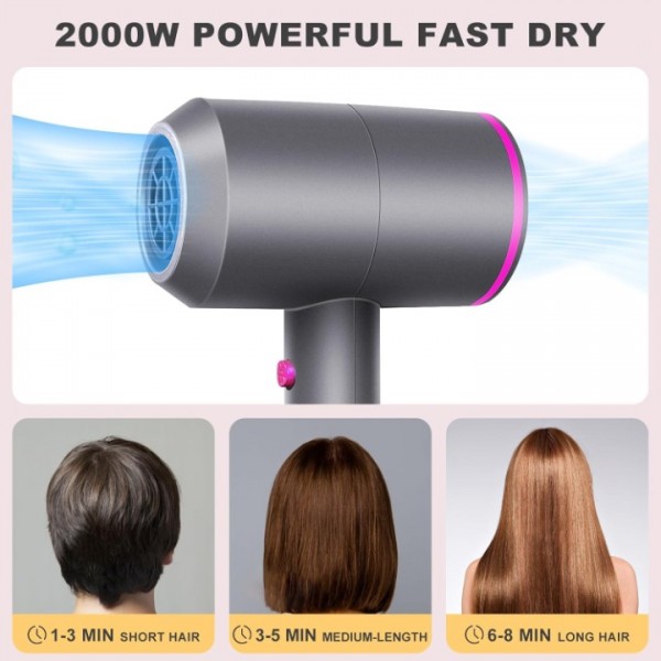 stusgo 2000W Ionic Hair Dryer,2 Speeds and 3 Heat Settings Blow Dryer with Diffuser and Concentrator,Performance AC Motor Fast Drying Professional No Damage Hair Dryer(Grey)