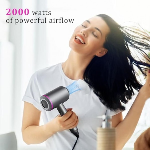 stusgo 2000W Ionic Hair Dryer,2 Speeds and 3 Heat Settings Blow Dryer with Diffuser and Concentrator,Performance AC Motor Fast Drying Professional No Damage Hair Dryer(Grey)
