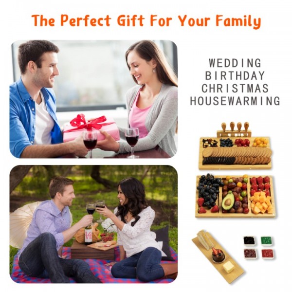 stusgo 3-in-1 Premium Cheese Board Gift Set - Charcuterie Board and Knife Set Comes with Mixing Bowl, Knife Set, Perfect for Wedding Reception, Housewarming, Party Gathering Gift
