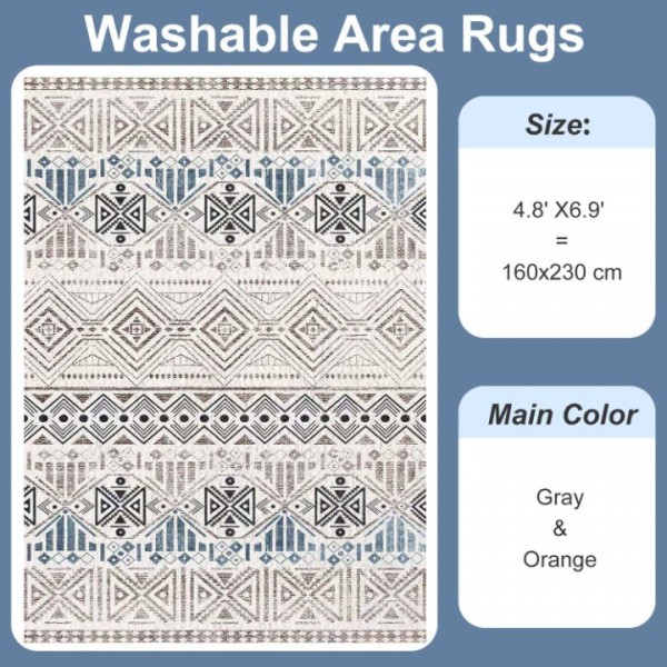 stusgo 160x230cm Vintage Carpet Mat for Bedroom Kitchen Living Room, Non-Slip Washable Rugs Vintage Carpet Mat Indoor Rugs Modern Soft Abstract Rugs Home Decor