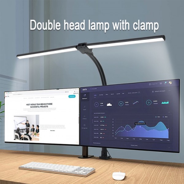 stusgo Best Desk Lights for Home Office，360 Adjustable Eye Office Desk Lamps for Home Office，5 Colors 25 Different Light Modes Home Office Light, Double Head Desk Lamp with AU Plug and Clamp