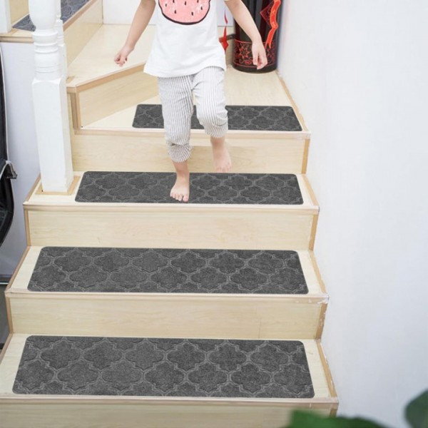 stusgo 15pcs Non Slip Carpet Stair Treads, 30*8 Inches Stair Runner for Wooden Steps Indoor, Stair Carpet Treads for Kids Elders, Elderly, Dogs, Adhesive Adsorption for Enhanced Grip(Gray)