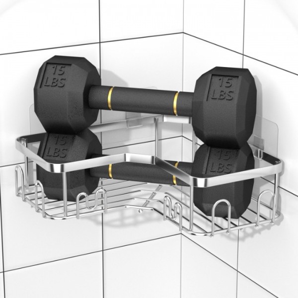 stusgo 3 Pack Corner Shower Caddy, Corner Shower Shelf with 18 Hooks, Stainless Steel Adhesive Shower Organizer Corner Shower Shelves for Bathroom Storage (Silver)