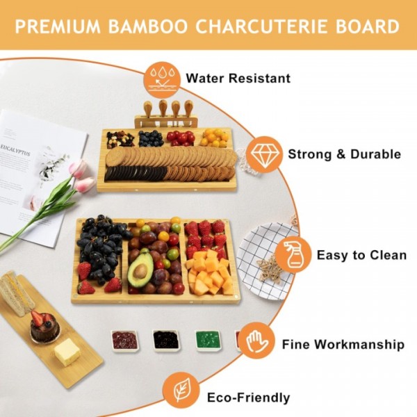 stusgo 3-in-1 Premium Cheese Board Gift Set - Charcuterie Board and Knife Set Comes with Mixing Bowl, Knife Set, Perfect for Wedding Reception, Housewarming, Party Gathering Gift