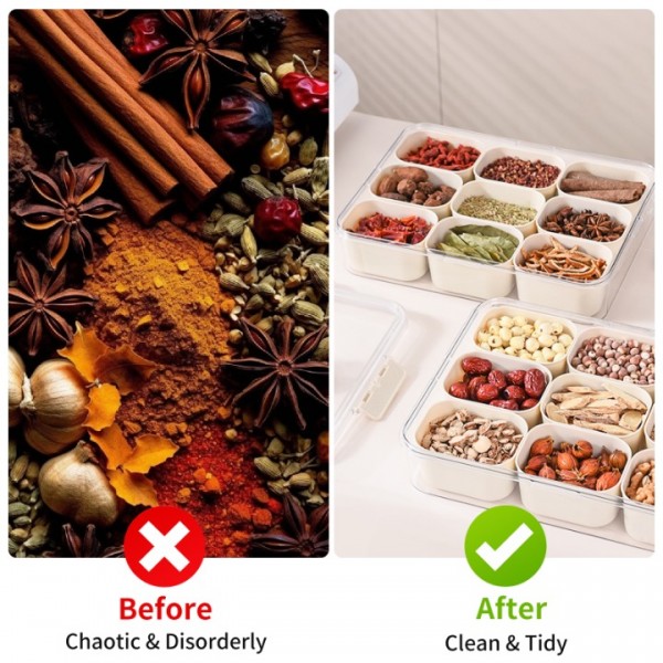 stusgo 9 Compartments Portable Snackle Box Container - Divided Serving Tray with Lid and Handle, Clear Snack Box Organizer