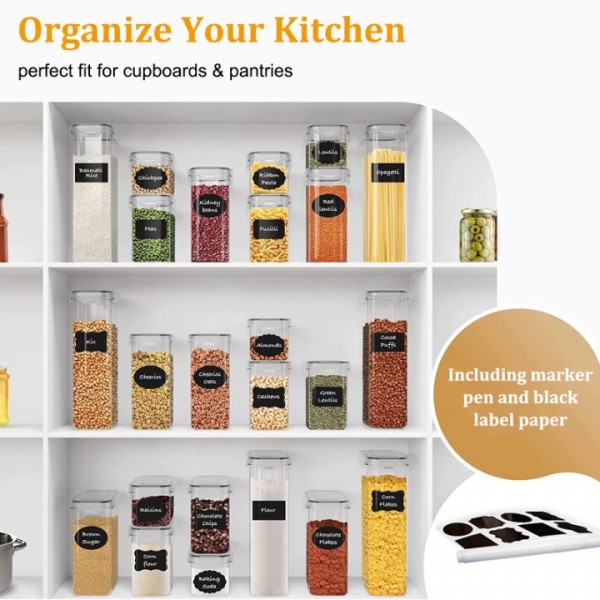 stusgo 42 Pcs Airtight Food Storage Containers Set with Lids, BPA Free Clear Pantry Canister for Kitchen and Pantry Organization,Plastic Canisters for Cereal, Dry Food and Sugar,Includes 50 Labels