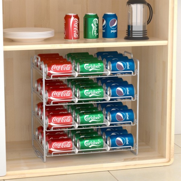 4 Tiers Stackable Can Rack Organizer, Wear-resistant Upgrade Beverage Food Can Dispenser Holder Holds up to 48 Cans for Kitchen Cabinet and Pantry (Silver)