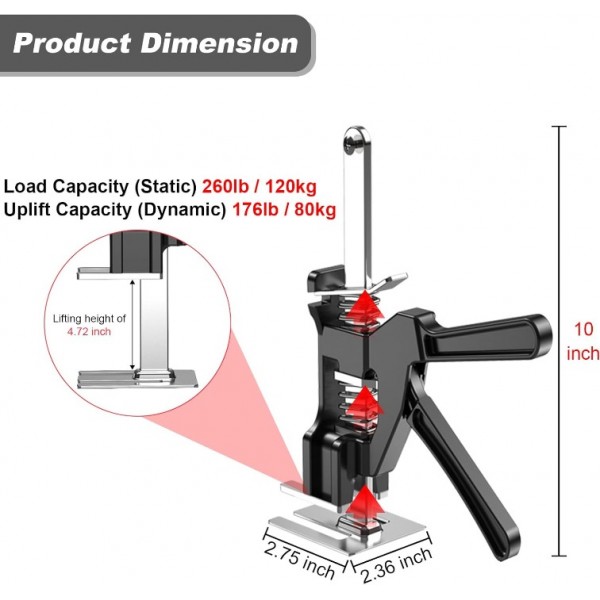stusgo Hand Lifting Jack Tool, Labor Saving Elevator Hand Tool Lifter, Wall Tile Locator, Door Panel Lifter, Washing Machine Leveling, 0-12 CM Height Adjustable Lifter, Labor Saving Arm Jack (2 pcs)