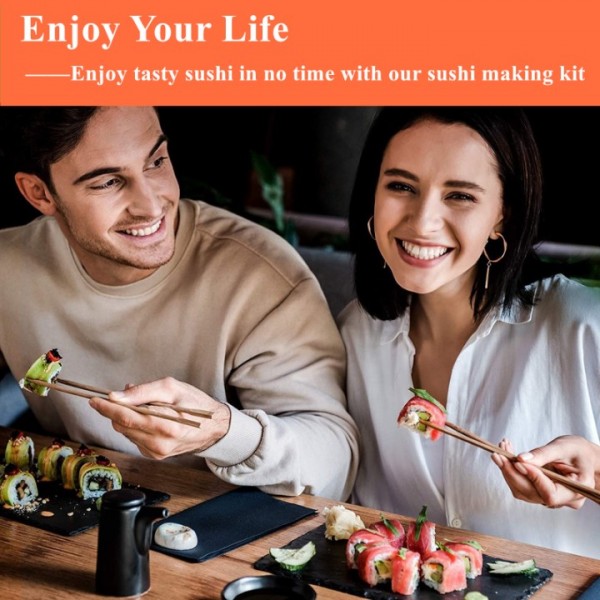 stusgo 27pcs Sushi Making Kits,DIY Sushi Makers Kit Tools for Beginners and Professionals Gift，sushi set with Bamboo Sushi Rolling Mat Set, sushi mold, Two-Compartment Spice Plate, Knife, Chopsticks