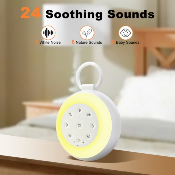 stusgo White Noise Machine - 24 Natural Soothing Sounds and 7 Color Night Light, Portable Sound Machine with 3 Timer Settings for Home, Travel and Fitness Use