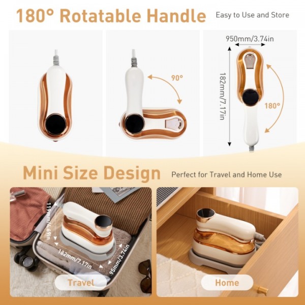 stusgo Garment Steamer Iron-1400W,2-IN-1 Mini Steamer for Clothes Travel Size for Clothes Steamer with LED Screen,Mini Iron for Clothes, Portable Ironing Machine for Home Appliance & Travel (white)