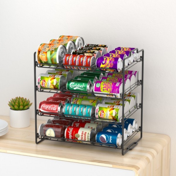 stusgo 4 Tiers Stackable Can Rack Organizer, Wear-Resistant Upgrade Beverage Food Can Dispenser Holder Holds up to 48 Cans for Kitchen Cabinet and Pantry (Black)