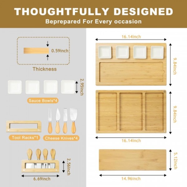 stusgo 3-in-1 Premium Cheese Board Gift Set - Charcuterie Board and Knife Set Comes with Mixing Bowl, Knife Set, Perfect for Wedding Reception, Housewarming, Party Gathering Gift