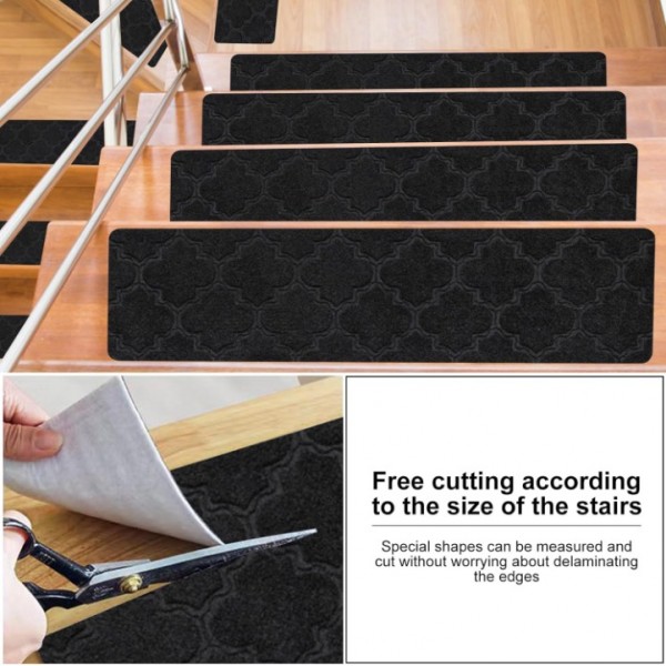 stusgo 15pcs Non Slip Carpet Stair Treads, 30*8 Inches Stair Runner for Wooden Steps Indoor, Stair Carpet Treads for Kids Elders, Elderly, Dogs, Adhesive Adsorption for Enhanced Grip(Black)