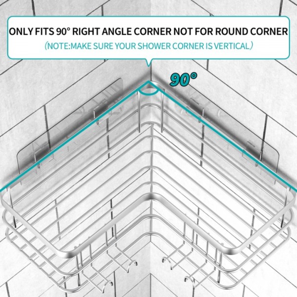 stusgo Corner Shower Caddy 2 Pack, Bathroom Shower Organizer Shelves, No Drilling Corner Shower Shelves Shampoo Holder with 8 Hooks and 6 Adhesives (Silver)