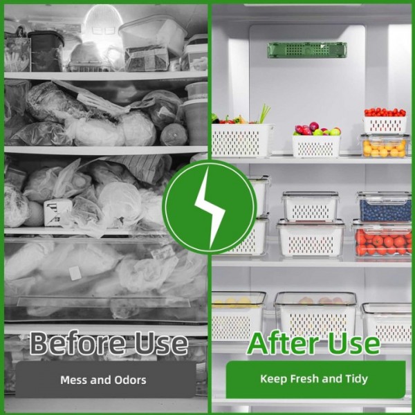 stusgo 3 PCS Double Decker Fruit Storage Containers for Fridge No BPA, food-grade freezer-sealed drained fruit containers for fridge keep fruit fresh for long periods of time and are machine washable