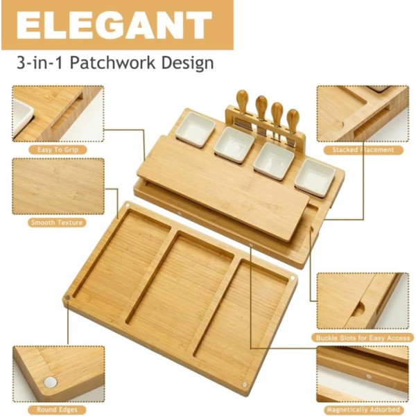 stusgo 3-in-1 Premium Cheese Board Gift Set - Charcuterie Board and Knife Set Comes with Mixing Bowl, Knife Set, Perfect for Wedding Reception, Housewarming, Party Gathering Gift