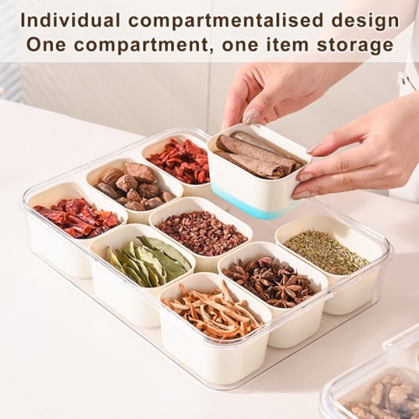 stusgo 9 Compartments Portable Snackle Box Container - Divided Serving Tray with Lid and Handle, Clear Snack Box Organizer