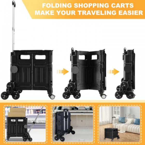 stusgo 8 Wheel Climbing Foldable Utility Cart, Large Capacity Foldable Shopping Trolley with Telescopic Handle, 360°Free Rotating Practical Utility Foldable Cart(black)