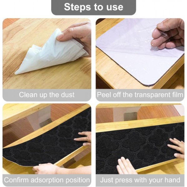 stusgo 15pcs Non Slip Carpet Stair Treads, 30*8 Inches Stair Runner for Wooden Steps Indoor, Stair Carpet Treads for Kids Elders, Elderly, Dogs, Adhesive Adsorption for Enhanced Grip(Black)