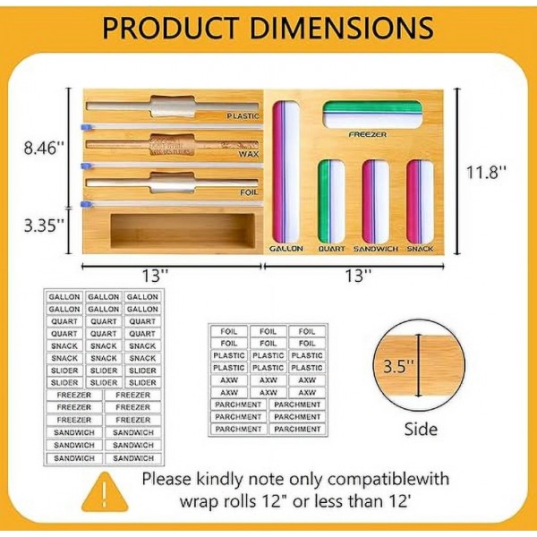 stusgo 9-in-1 Bamboo Foil and Plastic Wrap Organizer，Suitable for cling film, aluminium foil, baking parchment and Wax Paper。Can also be Turned Into Foil and Plastic Wrap Organizer Wall Mount