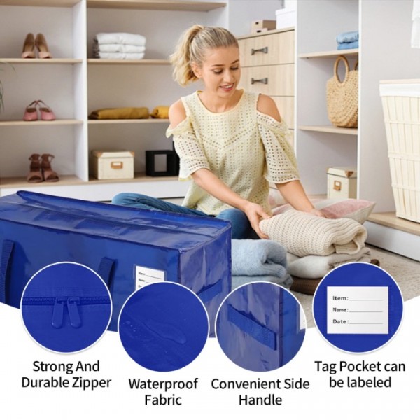 stusgo 12 Pack Extra Large Moving Bags Heavy Duty with Zippers & Carrying Handles, Moving Boxes Alternative, Packing Supplies, Large Storage Bags Totes for Space Saving(Blue)