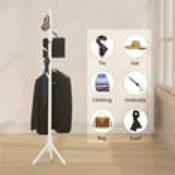 stusgo Coat Rack Freestanding,Wooden Coat Tree with 8 Hooks and 3 Adjustable Section Height for Bedroom, Hallway, Entrance,Office,Coat Hanger Percheros for Jackets Sweater Hat Bag Wigs(white)