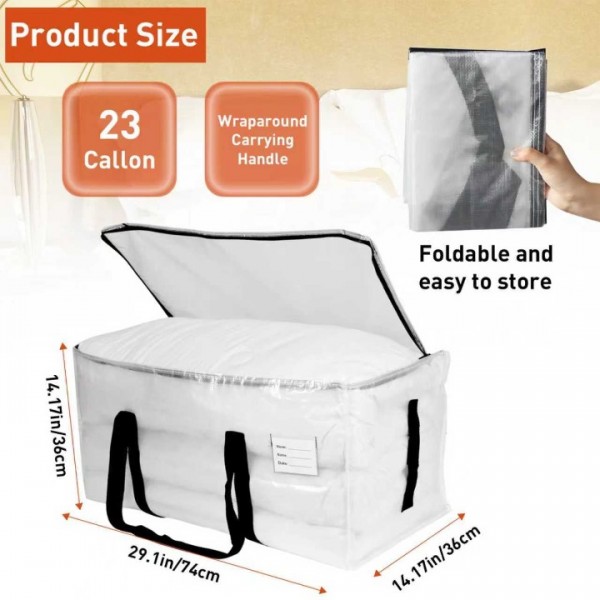 stusgo 6 Pack Extra Large Moving Bags Heavy Duty with Zippers & Carrying Handles, Moving Boxes Alternative, Packing Supplies, Large Storage Bags Totes for Space Saving(Transparent)