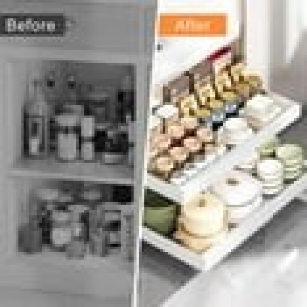 stusgo 2 Pcs Expandable Pull out Cabinet Organizer, Adjustable Slide out Drawers(12.6-20.5in)