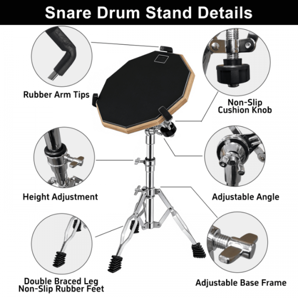stusgo Foldable Snare Drum Stand with Drum Stick Holder and 1 Pair of 5A Drum Sticks