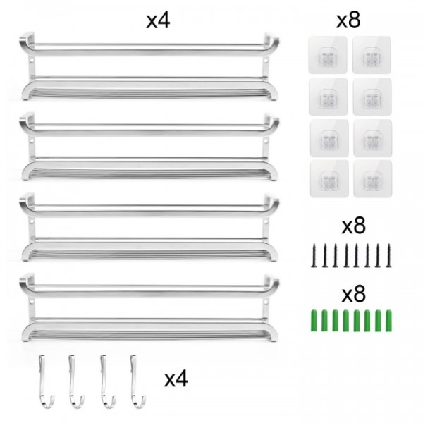 stusgo 4-Tier Spice Rack Organizer for Cabinet Door, Wall Mount with Adhesive or Screws, Silver