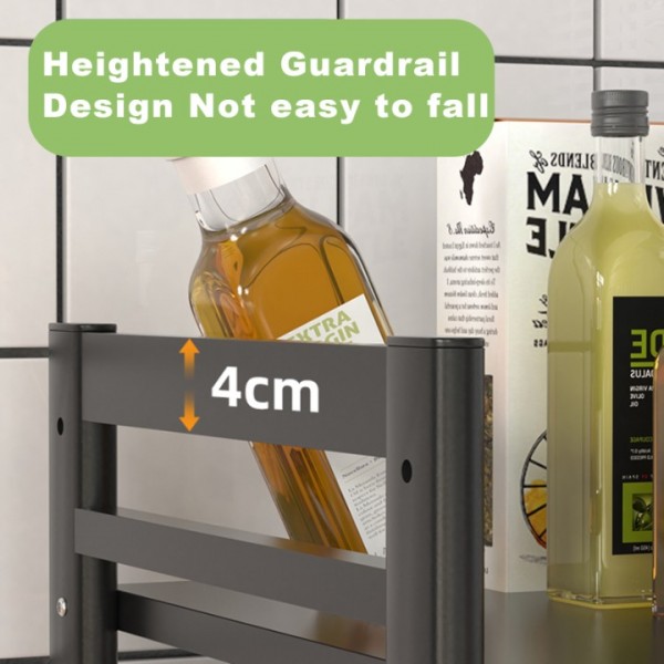 stusgo Extendable Microwave Shelf, Adjustable Toaster Oven Rack Kitchen Counter Top Organizer Stand, 3-Tier with 6 Hooks,110 lbs Weight Capacity, Black