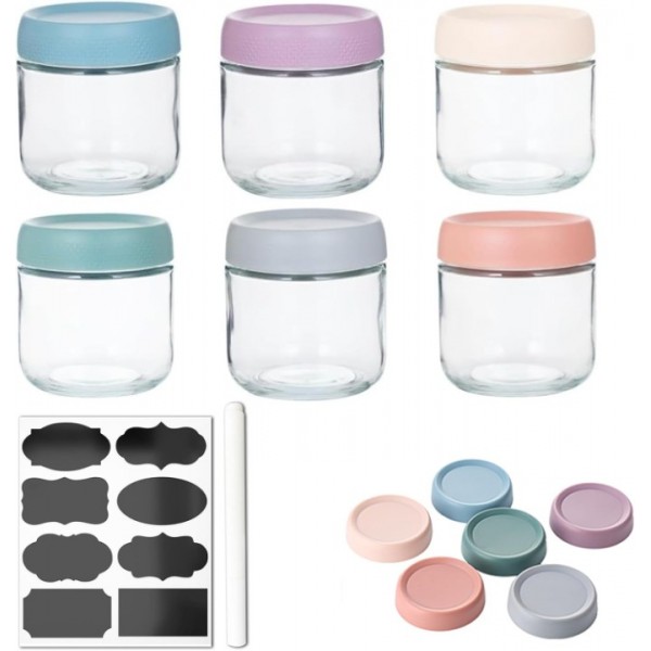 6 Pack 16 oz Overnight Oats Container Jar with Screw Lid - Wide Mouth Mason Salad Jars, Airtight Glass Food Storage Containers for Yogurt Spice Snacks Sugar（350ml）