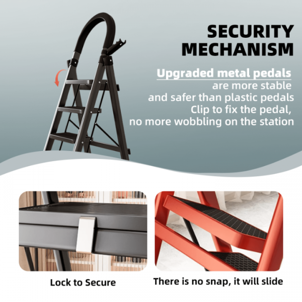 stusgo 6 Step Steel Ladder Folding Step Stool with Tool Holder for Easy Use-Black