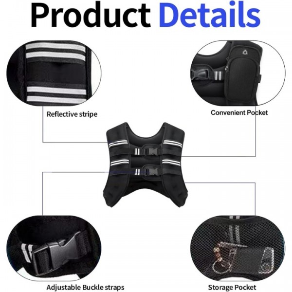 stusgo Adjustable Weighted Vests, 5kg Strength Training Weight Vests with Detachable Phone Pouch for Workout Vest