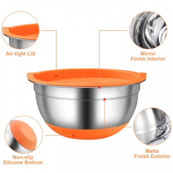 stusgo 6 Pcs Mixing Bowls with Lids,Stainless Steel Mixing Bowls,Colorful Non-Slip Bottoms,Including Kitchen Utensils,Mixing Bowl Set for Kitchen Mixing Baking Prepping Cooking Serving