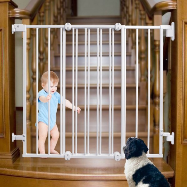 stusgo 28-42" No Bottom Bar Adjustable WidthBaby Gate for Babies, Elders and Pets, 2-in-1 Auto Close Dog Gate for The House, Stairs and Doorways, Safety Pet Gates with Large Walk Thru Door, White
