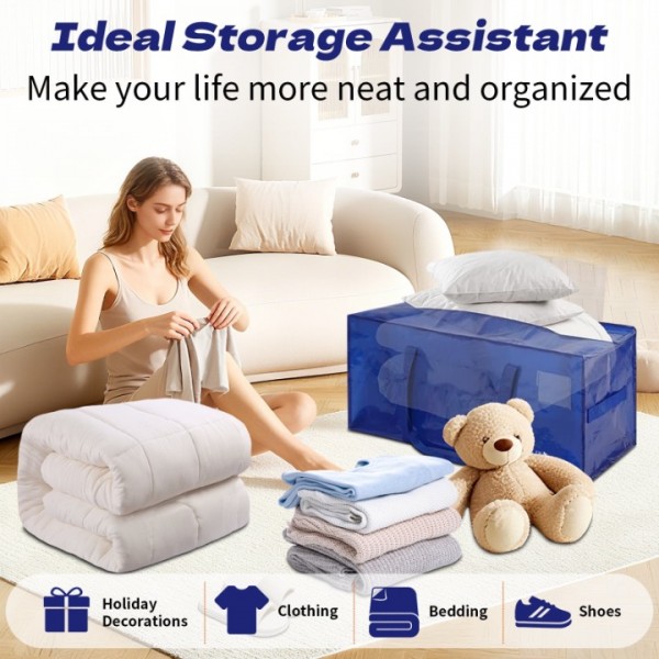 stusgo 6 Pack Extra Large Moving Bags Heavy Duty with Zippers & Carrying Handles, Moving Boxes Alternative, Packing Supplies, Large Storage Bags Totes for Space Saving(Blue)