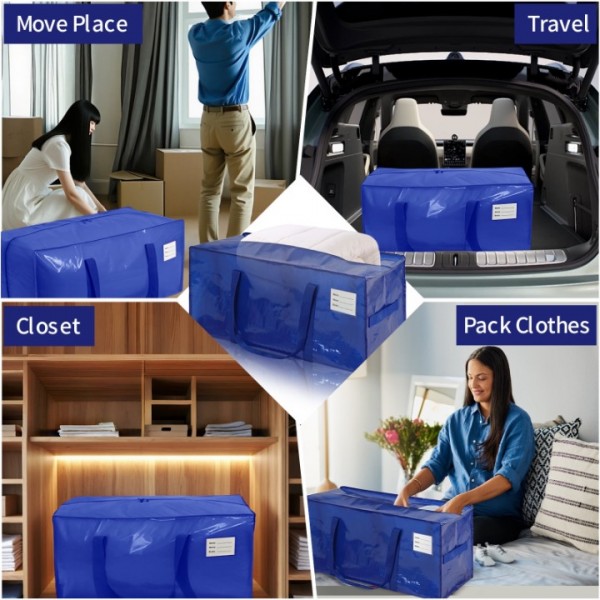 stusgo 12 Pack Extra Large Moving Bags Heavy Duty with Zippers & Carrying Handles, Moving Boxes Alternative, Packing Supplies, Large Storage Bags Totes for Space Saving(Blue)