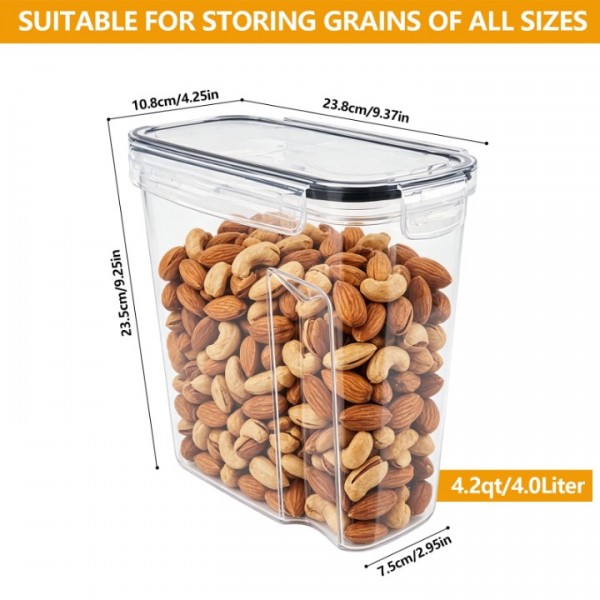 stusgo 4 Pack 4L/135oz Cereal Storage Containers,Large Dry Food Storage Canister for Pantry, Rice, Flour, Sugar, Pasta