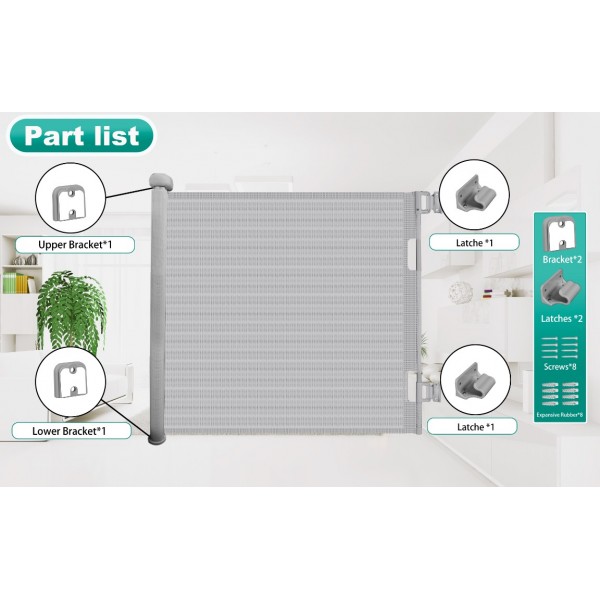 stusgo Retractable Baby Gate 33"x71"- Safety Mesh Baby Gate/Dog Gate, 33inch Tall and Extends up to 71inch Wide for Stairs, Doorways, Hallways, Banisters Indoor and Outdoor (Grey)