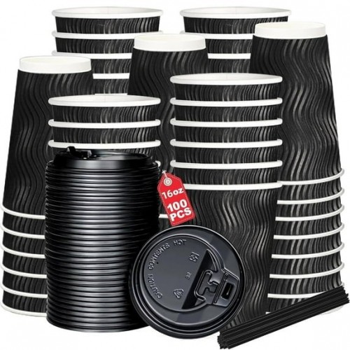 stusgo 16oz Paper Cups,100 Pcs Disposable Paper Co...