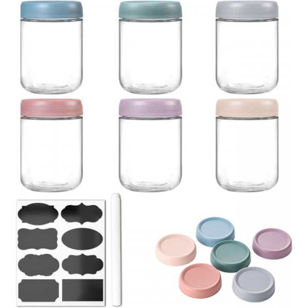 6 Pack 16 oz Overnight Oats Container Jar with Screw Lid - Wide Mouth Mason Salad Jars, Airtight Glass Food Storage Containers for Yogurt Spice Snacks Sugar（480ml）