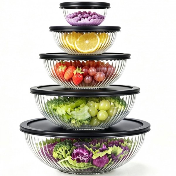 stusgo Large Glass Mixing Bowls with Lids Set, 5 p...