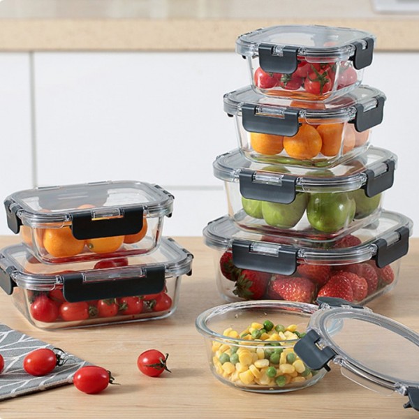 stusgo 30 Pack Glass Food Storage Containers with Lids, Airtight Leak Glass Meal Prep Glass Containers, 3 Size Lunch Glass Containers, BPA Free，Reusable for Kitchen Organization (15 pcs Black)