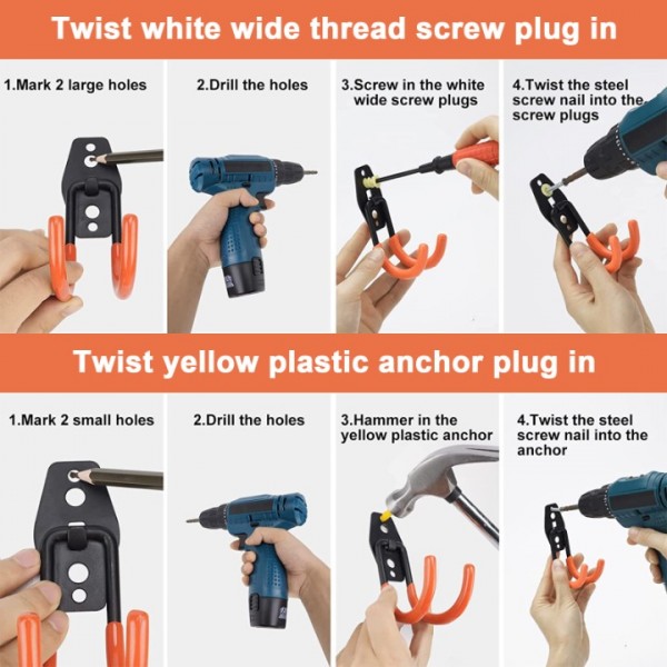 stusgo 16 Pack Garage Hooks Heavy Duty, stusgo Utility Steel Garage Storage Hooks, Wall Mount Tool Organizer for Hanging Garden Tools, Ladders and Bulky Items (Orange)