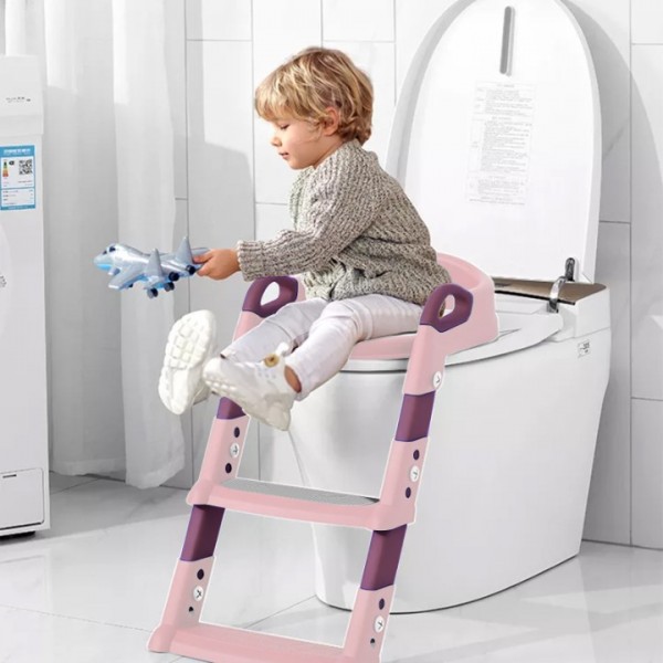 stusgo Potty Training Seat with Step Stool Ladder, Potty Training Toilet for Kids Boys Girls,Comfortable Safe Potty Seat with Anti-Slip Pads Folding Ladder(Pink)