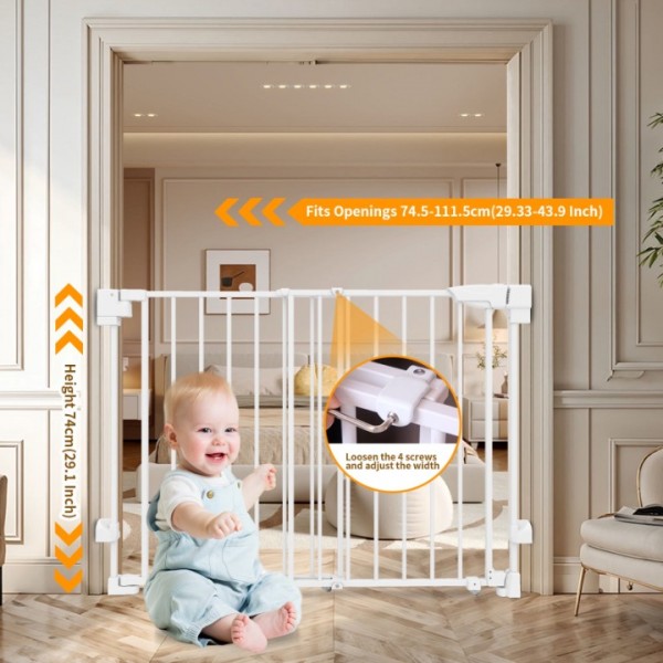 stusgo 29.33-43.9" Adjustable Width Baby Gate for Babies, Elders and Pets,Height 29.1 In , White